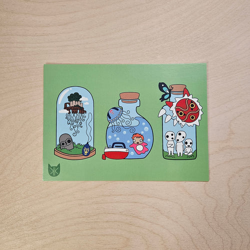 Green Fantasy Bottles Postcard Print // Ghibli Fanart