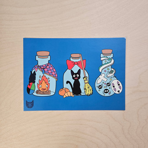 Blue Fantasy Bottles Postcard Print // Ghibli Fanart