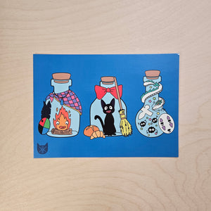 Blue Fantasy Bottles Postcard Print // Ghibli Fanart