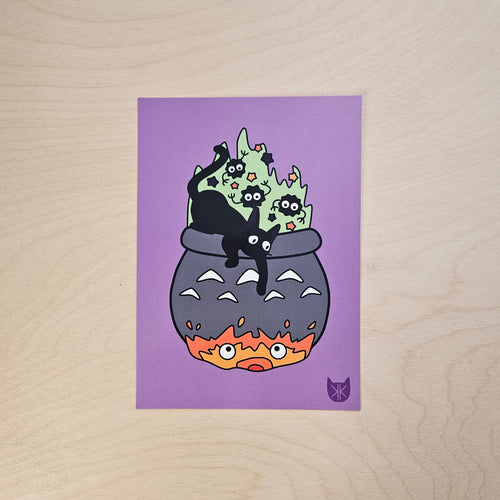 Cat's Brew & Demons Too Postcard Print // Ghibli Fanart