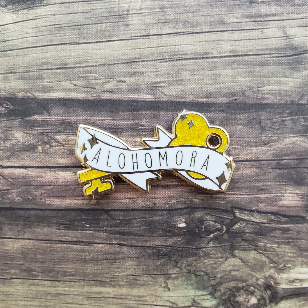 Alohomora Spell Banner Pin // Hard Enamel Pin // Harry Potter Fanart // Lapel Pin