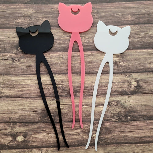 Moon Cat Hair Pins // With or Without Moon // Bun Pins // Accessories // Lasercut Acrylic